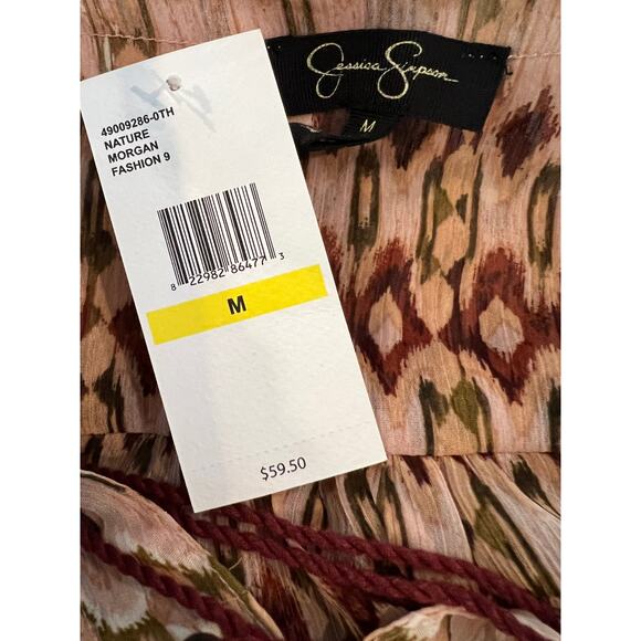 Jessica Simpson Chiffon Boho Print Long Sleeve Top Earth Tones M - Picture 7 of 7